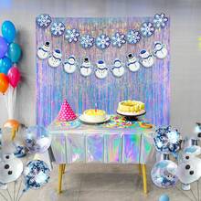 1pc 3.2ft X 6.5ft Iridescent Party Streamers Backdrop - Neon Transparent Holographic Tinsel Foil Fringe Curtain For Mermaid/Frozen/Sea Party Theme Decorations - View 1