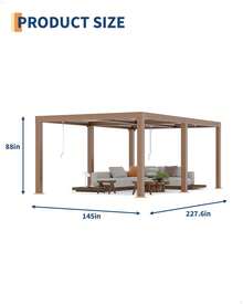 Louvered Pergola 12 Ft X 20 Ft, Outdoor Pergola With Adjustable Louvered Roof, Reinforced Aluminum Frame, Integrated Drainage System, Hardtop Gazebo For Patio, Deck, Wood Grain - 原木色 - 查看 5