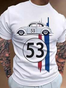 1pc Vintage Racing Car Graphic T-Shirt, Men's Casual Round Neck Tee, 100% Polyester Knit Fabric With Slight Stretch, Regular Fit Short Sleeve Top, Suitable For Summer Streetwear Festival Outfit Männer - Nhiều màu - Xem 1