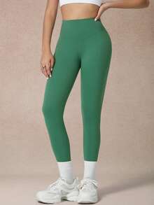 NcmRyu 1pc Women High Waist Slim Fit Solid Color Sports Pants - Green - View 7