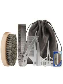 Bộ dụng cụ cắt tóc chuyên nghiệp 6 món, dao cạo thẳng/lược/kéo/lưỡi dao dành cho nam giới | Bộ dụng cụ chăm sóc râu và lông mày, quà tặng Ngày của Cha - Dao cạo an toàn + lưỡi dao - Xem 1