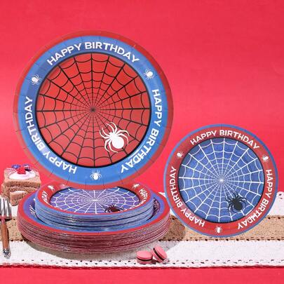 Bộ 10/20/40 chiếc đĩa và khăn giấy sinh nhật họa tiết mạng nhện, màu đỏ và xanh dương, dùng một lần, kích thước 7 inch và 9 inch, đồ dùng tiệc tùng cao cấp cho tiệc sinh nhật, tiệc mừng em bé, tiệc sinh nhật Halloween, đồ dùng trang trí tiệc chủ đề mạng nhện.