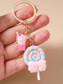 1个逼真食物钥匙扣，冰淇淋/棒棒糖钥匙圈，钥匙链，包包挂饰，女孩款 - 彩色 - 查看 7