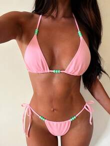 Bộ bikini hai mảnh màu vàng gợi cảm, thích hợp cho kỳ nghỉ hè đi biển. - Hồng 1 - Xem 8