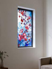 1pc 44.5 X 100cm Floral Colored Glass Window Film, Glueless Window Sticker, Reusable, Comes With Installation Tools, Suitable For Home Decor - B - View 6