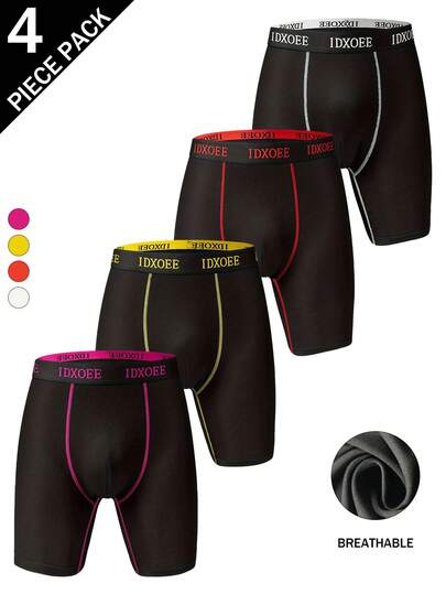 4 paquetes de calzoncillos tipo bóxer deportivos para hombres, con cintura IDXOEE, transpirables, elásticos y con líneas de contraste, que no se suben
