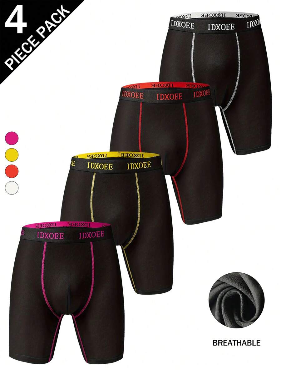 4 paquetes de calzoncillos tipo bóxer deportivos para hombres, con cintura IDXOEE, transpirables, elásticos y con líneas de contraste, que no se suben - Multicolor - Ver 1