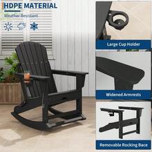 Silla Adirondack Balancín Exterior Plegable de HDPE Resistente a Intemperie, Sillón de Jardín con Reposapiés Retráctil y Portavasos, Mecedora de Terraza Ergonómica para Porche y Patio, Gris - Negro - Ver 6