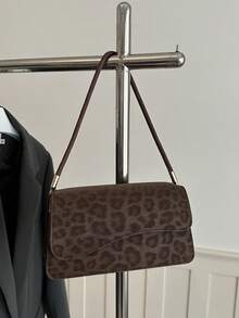 Fashionable Leopard Print Asymmetrical Flap Vintage Minimalist Elegant Shoulder Bag - Coffee Brown - View 2