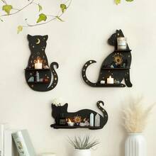 Kệ pha lê hình mèo đen và trăng lưỡi liềm phong cách Gothic mới, hộp đựng tinh dầu pha lê treo tường bằng gỗ, đồ trang trí nhà cửa cho gia đình. - A - Xem 5