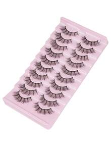10 pares de pestañas postizas de visón falso, crean un efecto de maquillaje de ojos de gato, largas y delgadas, pestañas postizas suaves y de aspecto natural - Negro - Ver 2