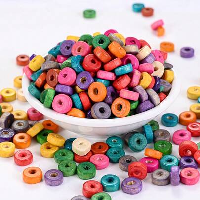 100pcs 3x8MM Colourful Natural Wood Beads, Flat Round Wooden Beads, Ideal For Jewelry Making Bohemia Bracelet Necklace Earrings DIY Tassel Garland & Home Decor Projects