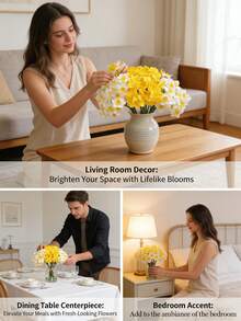 Artificial Daffodil Flowers, Luxury Silk Floral Decor, Living Room And Dining Table Floral Arrangement, Lifelike Flower Bouquet - Multicolor - View 7