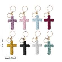 1pc Handmade Woven Cross Keychain, Jesus Keychain, Christian Car Keychain, Bag Charm, Soft Cross Keychain, Bohemian Decor, Unisex, Holiday Decor Pendant, Birthday Gift, Women Keychain, Back To School Gift, Couple Gift, Birthday Gift, Wedding Gift, Holiday Gift, Party Favor, Event Souvenir, Friend Gift, Bag Charm, Car Accessories, Gift For Sister, Teacher - Multicolor - View 13