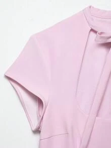 DEEKA Spring/Summer New Women's Fashion European And American Style Minimalist Bow Polka Dot Short Dress Elegant Pink - Pink - View 5