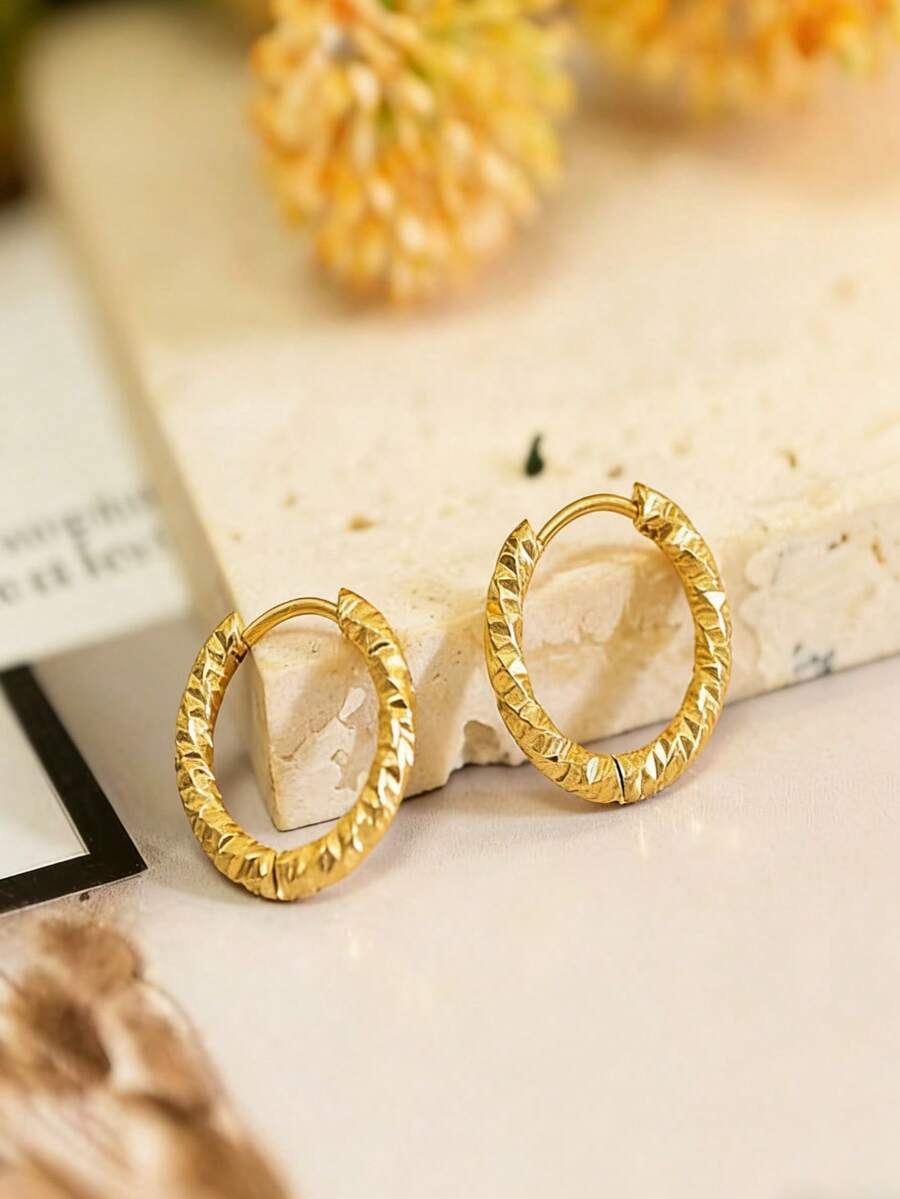 Khuyên tai vòng vàng họa tiết thanh lịch, khuyên tai lấp lánh hình học hiện đại, khuyên tai vòng thời trang nổi bật dành cho nữ. - Vàng - Xem 1