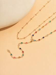 2pcs/Set Fashion Colorful Rhinestone Chain Y-Necklace, Unique Necklace Suitable For Daily Wear And Party/Music Festival, Chain Length Can Be Customized, Rhinestone Colors Are Random - Multicolor - View 3