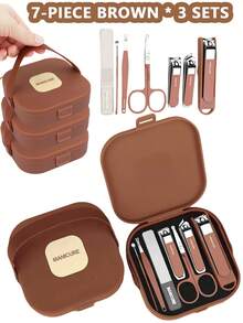Set de cortaúñas marrón, paquete a granel, set de cortaúñas y lima de acero inoxidable, herramientas de cuidado de manos, kit de viaje portátil, regalo creativo - Multicolor - Ver 12