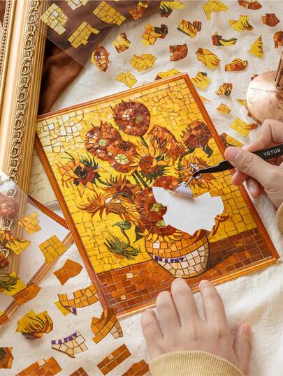 1セット ヴィンテージモザイクアートステッカー、ゴッホ クリムト絵画ステッカー、日記、ノートパソコン、水筒、DIY工芸品、入学準備、母の日の装飾に適しています