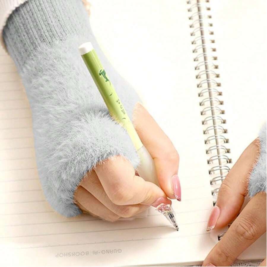 1 par de nuevos guantes de media mano de lujo de visón y cachemira, guantes sin dedos de punto suaves y esponjosos para mujer, amigables con la piel y cálidos, con puño, compatibles con pantalla táctil, diseño de moda de unicolor, adecuados para escribir en la oficina, escribir para estudiantes, uso diario en interiores y exteriores, protección de mano ajustada y antideslizante - Multicolor - Ver 1