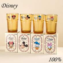Disney 儿童趣味条纹玻璃杯，冰拿铁咖啡杯，果汁牛奶家居礼品水杯 - 彩色 - 查看 1