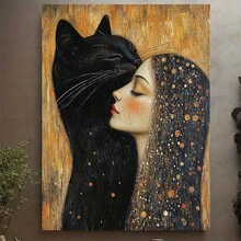 1 pieza, con marco, 30.48X40.64cm [2D Plano] Gato de Gustav Klimt, El Beso de Gustav Klimt, Póster de Gato, Regalo para Amantes de los Gatos Catart, Póster Felino Animalart, Decoración de Arte de Pared - Sin marco - Ver 1