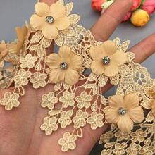 1 Yard Pita Renda Berlian 3D Bunga Vintage Bordir untuk Pernikahan, Aplikasi Hiasan, Kerajinan Jahit DIY - A - View 5