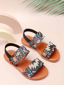 1 đôi dép xăng đan mùa hè cho trẻ em, quai sau co giãn, hở mũi, kiểu bohemian, đế mềm, thích hợp đi biển. - màu đen - Xem 3