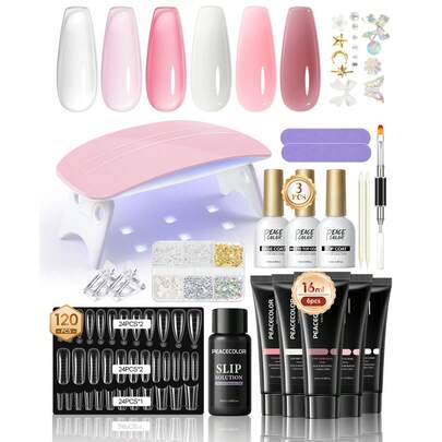 peacecolor Spring & Summer Nail Extension Gel Kit With Nail Lamp, New Transparent Nude Color Nail Art Set, 16ML Pink Transparent White Extension Builder Gel, Suitable For Beginners To DIY Nail Base Coat & Top Coat At Home