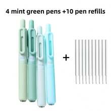 [Bút bi cho mùa tựu trường] Bộ 14 bút bi bấm cầm tay tiện dụng cho mùa tựu trường, bút ký dung lượng lớn, mực đen 0.5mm, 4 bút + 10 ruột bút thay thế - Hình chữ nhật - Xem 10