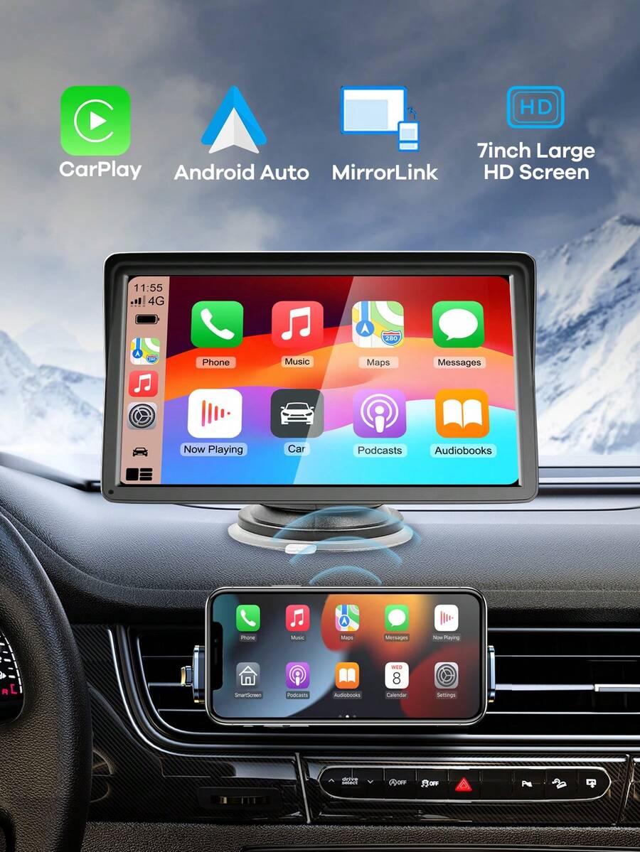 7-Inch Multimedia Video Player For Car, Wireless CarPlay And Wireless Android Auto, Portable Universal Car Display Monitor With Camera, Car MP5 Player, Carplay For Fiat 500, Plug And Play Carplay, Stable And Classic Choice - M15 - View 1