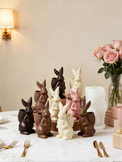 1 pieza Molde de chocolate con forma de conejo 3D - Herramienta de repostería DIY / Silicona de fácil desmoldado / Se puede usar para decoración de pasteles, pudines, gelatinas, regalos para fiestas festivas / Suministros para hacer bocadillos