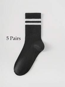 5 Pairs Unisex Parallel Bar Sports Socks, Striped Knee-High Socks For Teenagers - Multicolor - View 12
