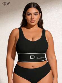 1 pieza Camiseta interior sin costuras cómoda y sin cables para mujer de talla grande - Negro - Ver 4
