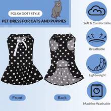 Cute Cat & Dog Dress, Suitable For Small Dogs And Cats, Polka Dot Princess Cat Dress For Spring/Summer, Sleeveless Dog Dress With Bow Collar, Pet Clothing For Birthday, Wedding, Party, Photo Shoot, Vacation - Black - View 4