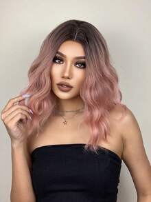 Tóc giả cho nữ, tóc giả tổng hợp màu vàng bạch kim có mái, chịu nhiệt, thích hợp cho cosplay, Lolita, tóc giả ngắn gợn sóng màu bạch kim kiểu bob, tóc giả nhẹ, thích hợp sử dụng hàng ngày và dự tiệc. - Màu hồng ombre - Xem 4