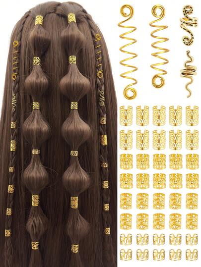 44 chiếc vòng cài tóc nhiều hình dạng, thiết kế co giãn - Vòng cài tóc hợp kim hình rắn lò xo có thể điều chỉnh, trang sức tóc phong cách Boho cho tóc tết và tóc dreadlocks của bé trai và bé gái.