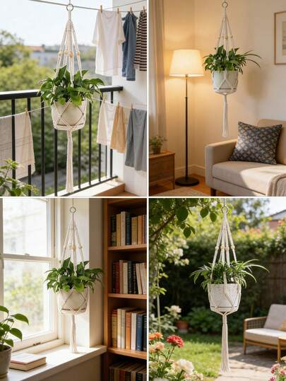 Giỏ trồng cây treo kiểu Boho đan lát - Trang trí bằng hạt cườm, chiều dài có thể điều chỉnh, phù hợp sử dụng trong nhà/ngoài trời, giá đỡ chậu cây nhẹ cho ban công, hàng rào và sân vườn, tuyệt vời cho cây mọng nước, cây thường xuân và cây không khí, lý tưởng cho việc làm vườn trong căn hộ, trang trí nhà cửa mùa xuân hoàn hảo, quà tặng làm vườn Ngày của Mẹ, trang trí cây cảnh tân gia, phù hợp với những người yêu thích không gian xanh đô thị, phù hợp với nhiều kích cỡ chậu khác nhau.