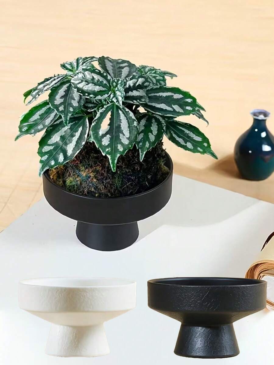 Moss Ball Porous Planter, Imitation Ceramic Pot, Chinese Style Matte Desktop Hydroponic Bamboo Rattan Hydroponic Resin Dried Fruit Bowl, Home Desktop Decor Green Plant Cultivation Container