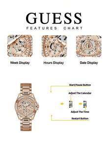 Guess 水晶皇后系列女士石英表 - 镂空表盘，不锈钢表壳，直径 40 毫米 - GW0464L1/GW0464L2/GW0464L3/GW0464L4 - 玫瑰金 - 查看 5