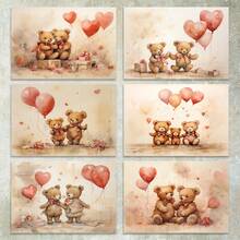 36 hojas A5 de papel para scrapbooking con fondo de osos lindos y globos con forma de corazón, adecuado para diarios de balas, scrapbooks, tarjetas y manualidades - Rectángulo - Ver 2