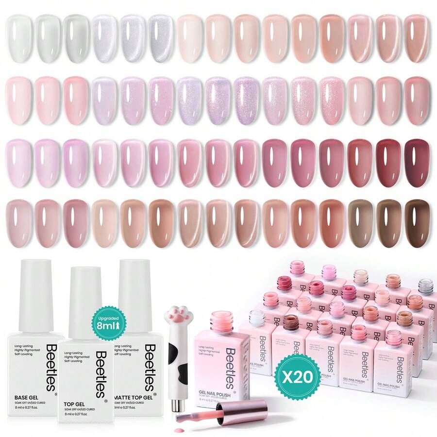 Beetles 8ML 20 Colors Gel Nail Polish Set, Nude Pink Green Blue Red Cat Eye UV Gel Polish With Base & Top Coat, All Season Manicure Kit For Beginners DIY Nail Art Home Gifts For Women - 20 Colors 8ml Sunday Soaps - 查看 1
