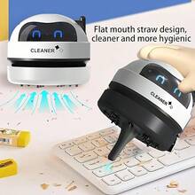 RAF 1 pieza Mini aspiradora de escritorio, portátil y recargable por USB, con diseño de robot lindo, herramienta de limpieza de escritorio silenciosa para recoger pequeños artículos, migas, trozos de goma de borrar, regalo ideal para vuelta al cole, Halloween, Navidad, cumpleaños - Mango corto de mano - Ver 10