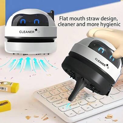 RAF 1pc Mini Desktop Vacuum Cleaner, Portable Small USB Rechargeable Battery Powered, Cute Robot Design Desktop Cleaning Tool, Quiet Pickup For Small Items, Crumbs, Eraser Pieces, Back To School, Halloween, Christmas, Birthday Gift