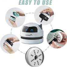 RAF 1 pieza Mini aspiradora de escritorio, portátil y recargable por USB, con diseño de robot lindo, herramienta de limpieza de escritorio silenciosa para recoger pequeños artículos, migas, trozos de goma de borrar, regalo ideal para vuelta al cole, Halloween, Navidad, cumpleaños - Mango corto de mano - Ver 9