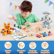 4 Wooden Robot Toys For Kids Ages 3-5, Building & Painting Your Own Robot Craft Kit With Paints And Stickers, Wood Robot Painting Art Supplies Educational Gift For 6 8 10 12 Years Old - Multicolor - View 6