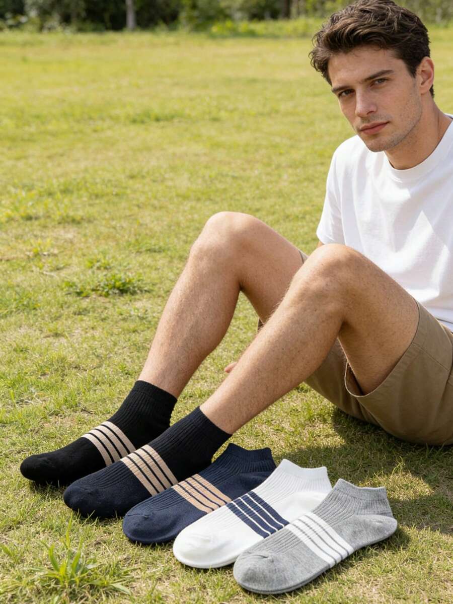 5 đôi tất ngắn nam, tất thể thao mùa hè, tất cổ thấp mỏng dành cho nam, mùa xuân/hè. - Nhiều màu - Xem 1