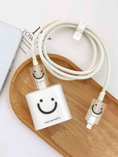 5个透明磨砂极简笑脸TPU充电保护壳，适用于 14 Pro Max、15（支持快充）、13、18/20W