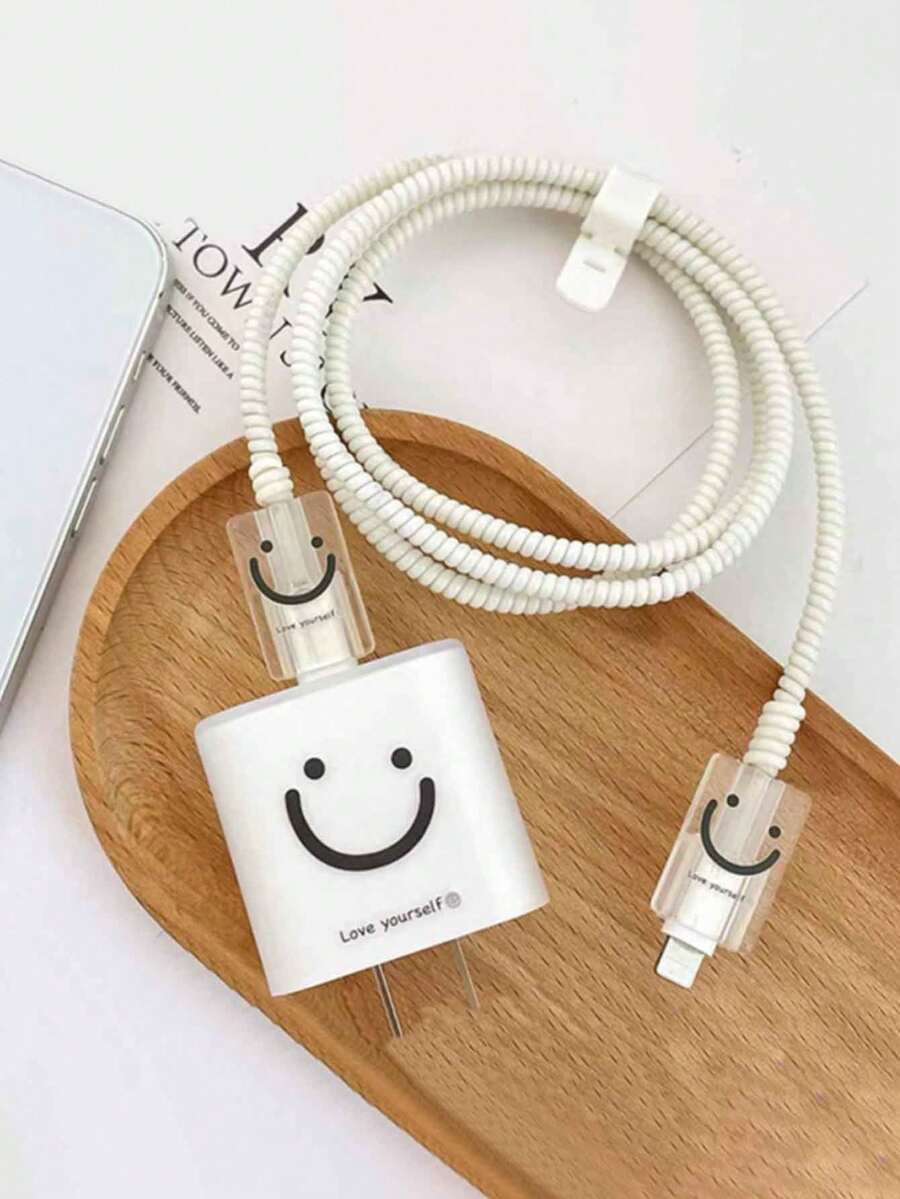 5个透明磨砂极简笑脸TPU充电保护壳，适用于 14 Pro Max、15（支持快充）、13、18/20W - 彩色 - 查看 1