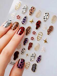 1片法式豹纹金色果冻蝴蝶翅膀不对称几何5D美甲贴纸，个性化动物时尚自粘美甲装饰，适合大胆时尚的女士美甲贴纸 - 彩色 - 查看 8